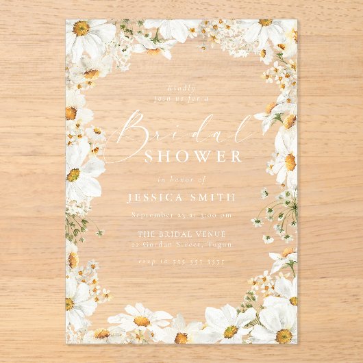 Stunning White Flowers Spring Bridal Shower Acryl Uitnodigingen (Voorkant)