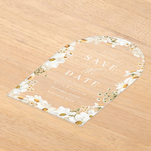 Stunning White Flowers Wedding Save The Date Acryl Uitnodigingen (Laagn)