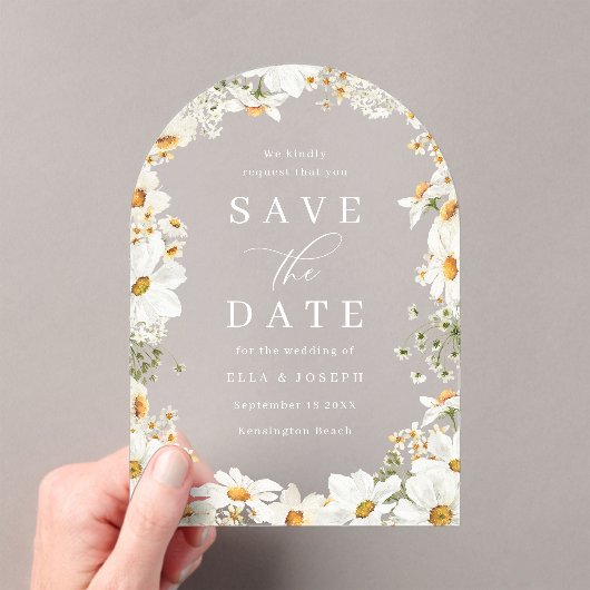 Stunning White Flowers Wedding Save The Date Acryl Uitnodigingen (Insitu (Draagbaar))