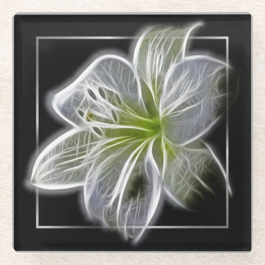 Stunning White Lily Fractal Art Black Glazen Onderzetter (Voorkant)