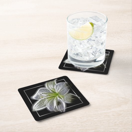 Stunning White Lily Fractal Art Black Kartonnen Onderzetters (Insitu)