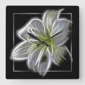 Stunning White Lily Fractal Art Black Vierkante Klok (Voorkant)