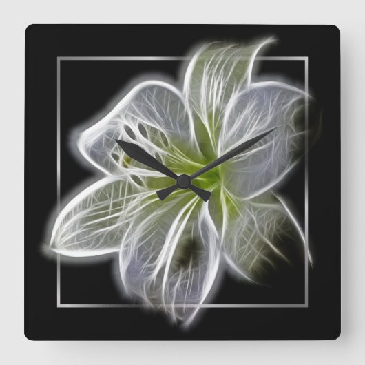 Stunning White Lily Fractal Art Black Vierkante Klok (Voorkant)
