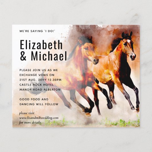 Stunning Wild Horses Budget Trouwkaart (Voorkant)