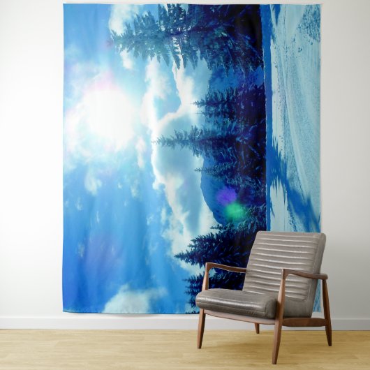 Stunning Winter Sun Pine Trees Landschap Wandkleed (In situ)