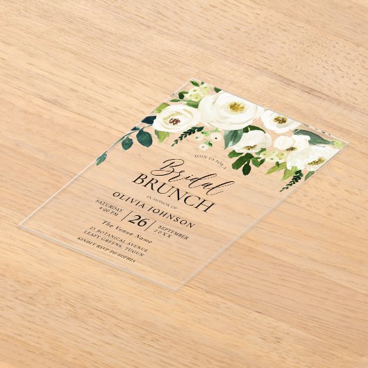 Stunning Witte Bloemen Bruids Bruiloft Brunch  Acryl Uitnodigingen (Laagn)