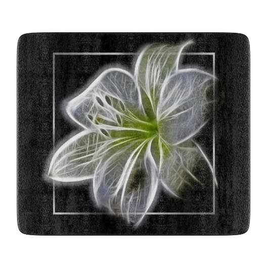 Stunning Witte Lelie Fractale Kunst Zwart Snijplank (Voorkant)