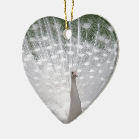 Stunning witte pauw (pauw) volledige pluimage keramisch ornament (Links)