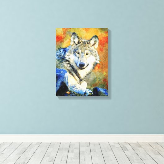 Stunning Wolf Wildlife Waterverf Wolven schilderen Canvas Afdruk (Insitu (Houten vloer))
