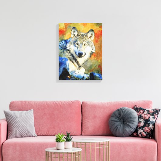 Stunning Wolf Wildlife Waterverf Wolven schilderen Canvas Afdruk (Insitu (Woonkamer))