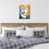 Stunning Wolf Wildlife Waterverf Wolven schilderen Canvas Afdruk (Insitu (Slaapkamer))