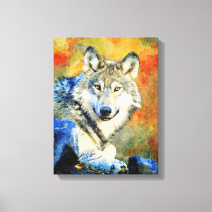 Stunning Wolf Wildlife Waterverf Wolven schilderen Canvas Afdruk