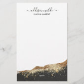 Stunning Zwarte En Gouden Glitter Trendy Script Briefpapier (Achterkant)
