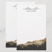 Stunning Zwarte En Gouden Glitter Trendy Script Briefpapier (Voorkant / Achterkant)