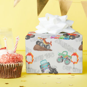 Stunt Cars Monster Truck Verjaardag Bash Waterverf Cadeaupapier