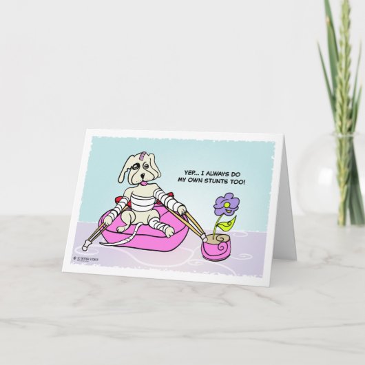 Stunt Dog Cartoon Personalized Get Well Card Kaart (Voorkant)