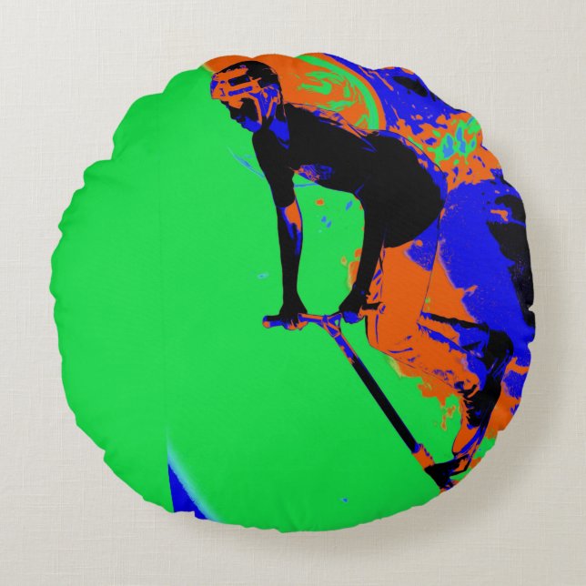 Stunt Scooter Speedster - Scooter Boy Rond Kussen (Voorkant)