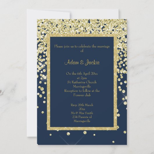 STUNTEN NAVY GOLD SPARKLE WEDDING CUSTOM KAART (Voorkant)