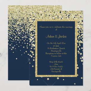STUNTEN NAVY GOLD SPARKLE WEDDING CUSTOM KAART