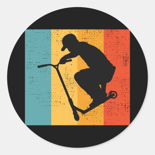 Stuntscooter Freestyle Scootering Rider Retro Ronde Sticker (Voorkant)