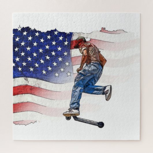 Stuntscooter Rider en Amerikaanse vlag Legpuzzel (Verticaal)