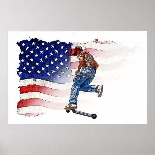 Stuntscooter Rider en Amerikaanse vlag Poster (Voorkant)