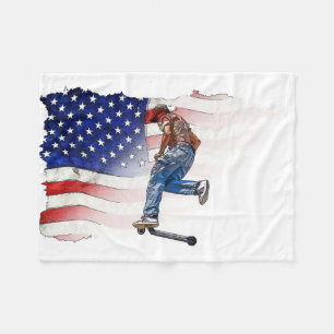 Stuntscooter Rider en US Flag Fleece Blanket Deken