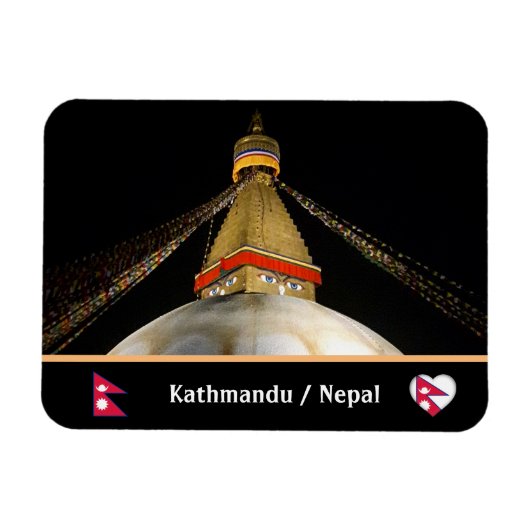 Stupa Boudhanath, Kathmandu at night - Nepal Magneet (Horizontaal)
