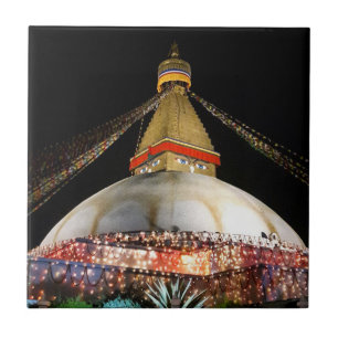 Stupa Boudhanath, Kathmandu at night - Nepal Tegeltje