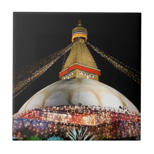 Stupa Boudhanath, Kathmandu at night - Nepal Tegeltje (Voorkant)