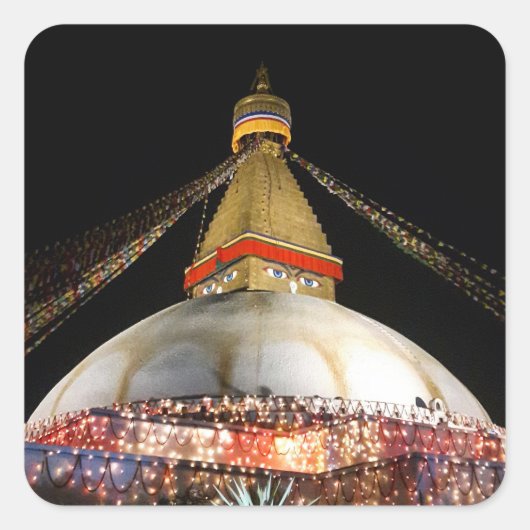 Stupa Boudhanath, Kathmandu at night - Nepal Vierkante Sticker (Voorkant)