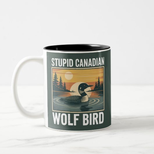 Stupid Canadian Wolf Bird Sarcastic Animal Tweekleurige Koffiemok (Links)