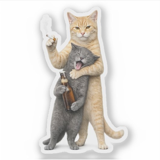 Stupid Cool Grappige Kat Meme — Rokkende Kat & Dri Sticker (Voorkant)