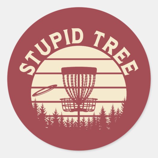 Stupid Tree Funny Disc Golf Sports Ronde Sticker (Voorkant)