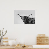 Sturdy highland koe in monochroom poster (Keuken)