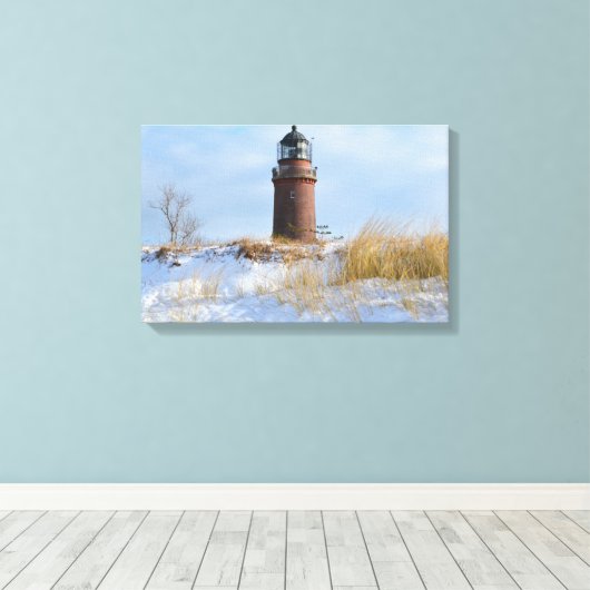 Sturdy Lighthouder op een Rocky Coast in Winter Canvas Afdruk (Insitu (Houten vloer))