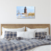 Sturdy Lighthouder op een Rocky Coast in Winter Canvas Afdruk (Insitu (Slaapkamer))