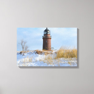 Sturdy Lighthouder op een Rocky Coast in Winter Canvas Afdruk
