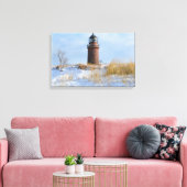 Sturdy Lighthouder op een Rocky Coast in Winter Canvas Afdruk (Insitu (Woonkamer))