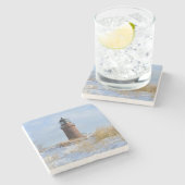 Sturdy Lighthouder op een Rocky Coast in Winter Stenen Onderzetter (Zijkant)