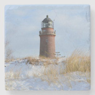 Sturdy Lighthouder op een Rocky Coast in Winter Stenen Onderzetter