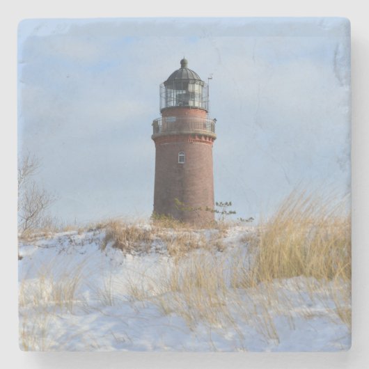 Sturdy Lighthouder op een Rocky Coast in Winter Stenen Onderzetter (Voorkant)