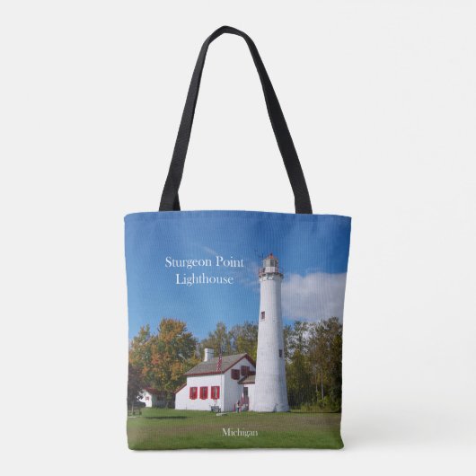 Sturgeon Point Lighthouse over de hele canvas tas (Achterkant)