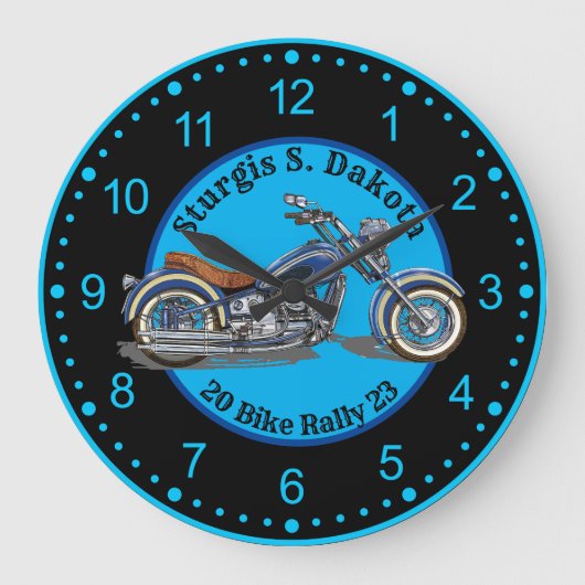 Sturgis BIke Rally 2023 Blauwe Motorfiets Grote Klok (Voorkant)