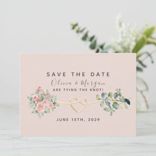 Stustachtig Roos Floral Eucalyptus Wedding Save The Date (Staand voorkant)
