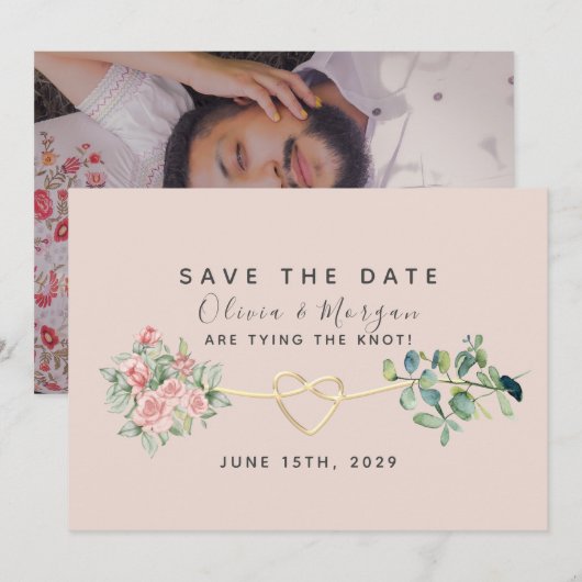 Stustachtig Roos Floral Eucalyptus Wedding Save The Date (Voorkant / Achterkant)
