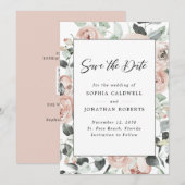 Stustachtig Roos Floral Eucalyptus Wedding Save The Date (Voorkant / Achterkant)