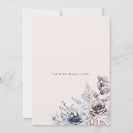 Stustblauw beige florelegant kaart (Achterkant)