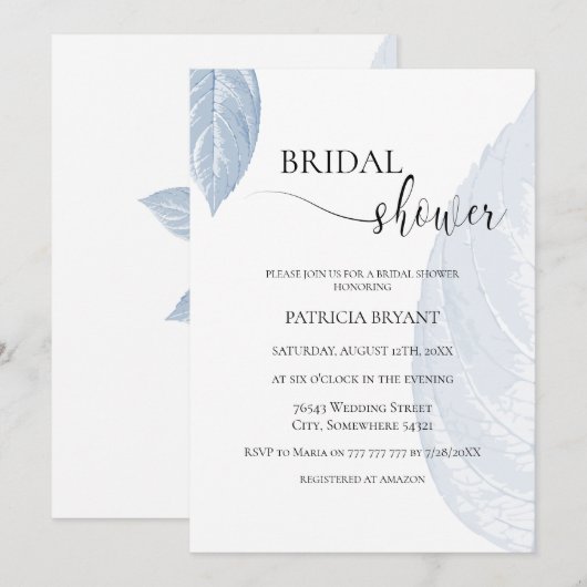 Stustblauw blad Bridal Shower Kaart (Voorkant / Achterkant)