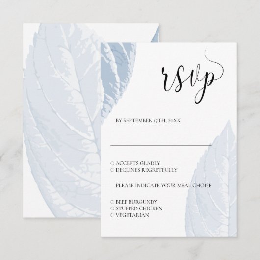 Stustblauw blad Wedding RSVP-kaart RSVP Kaartje (Voorkant / Achterkant)